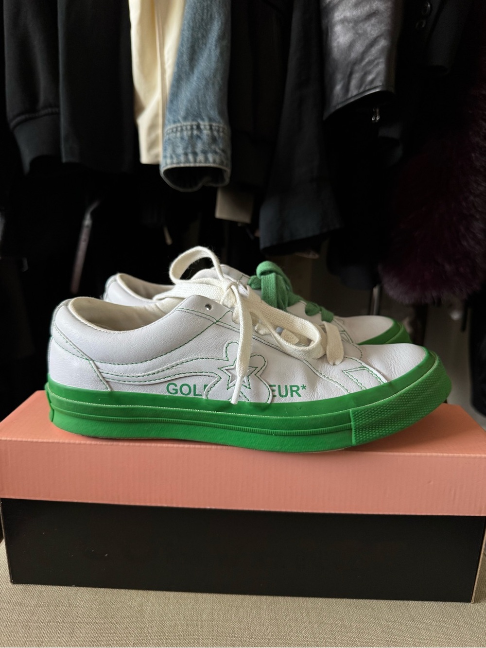 Converse White and Green Low-Top Sneakers